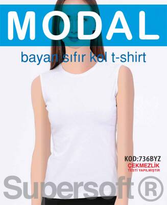 STAR KADIN BEYAZ MODAL SIFIR YAKA SIFIR KOL ATLET BEYAZ