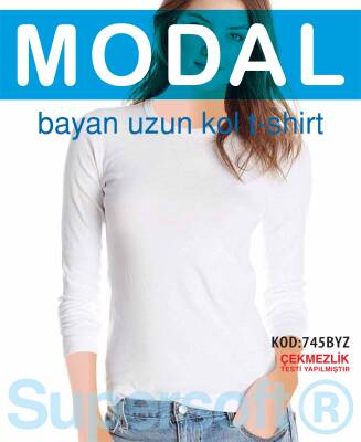 STAR KADIN BEYAZ MODAL UZUNKOL T-SHİRT BEYAZ