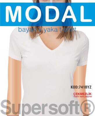 STAR KADIN BEYAZ MODAL V YAKA KISAKOL T-SHİRT BEYAZ