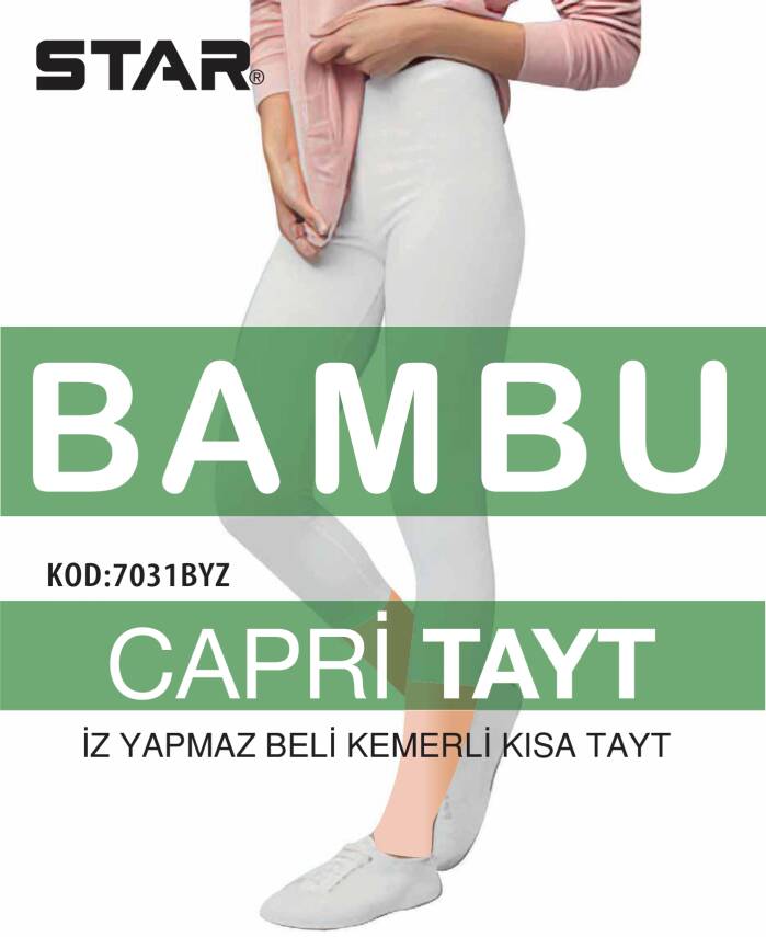 STAR KADIN BEYAZ ORGANİK BAMBU DİZ ALTI KAPRİ TAYT - 1