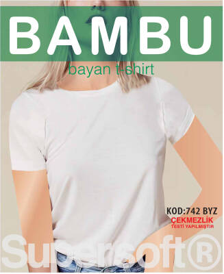 STAR KADIN BEYAZ ORGANİK BAMBU SIFI YAKA KISAKOL T-SHİRT BEYAZ