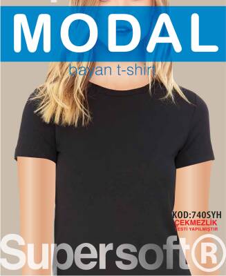 STAR KADIN SİYAH MODAL SIFIR YAKA KISAKOL T-SHİRT SİYAH