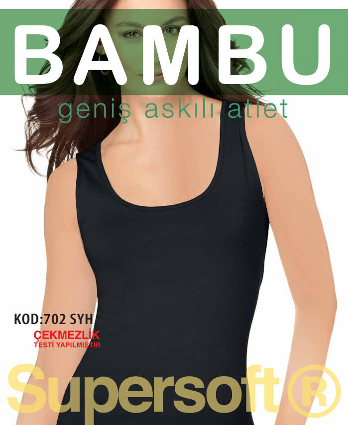 STAR KADIN SİYAH ORGANİK BAMBU GENİŞ ASKILI ATLET - 1