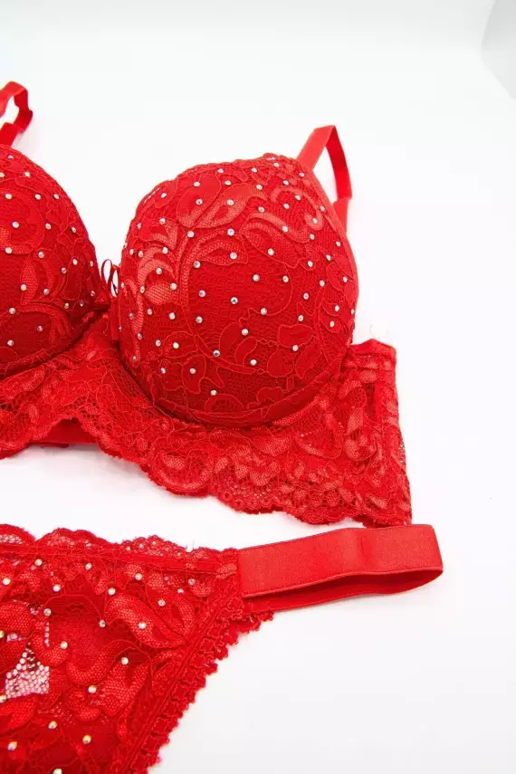 STAR Tılsım Lingerie İnce Askı Serpme Taşlı Dantelli Sütyen Takım 105 - 3