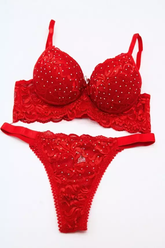 STAR Tılsım Lingerie İnce Askı Serpme Taşlı Dantelli Sütyen Takım 105 - 1