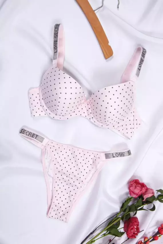 STAR Tılsım Lingerie Kadın Puanlı Baskılı Mikro Kumaş Taşlı Askılı Sütyen Takım - 1