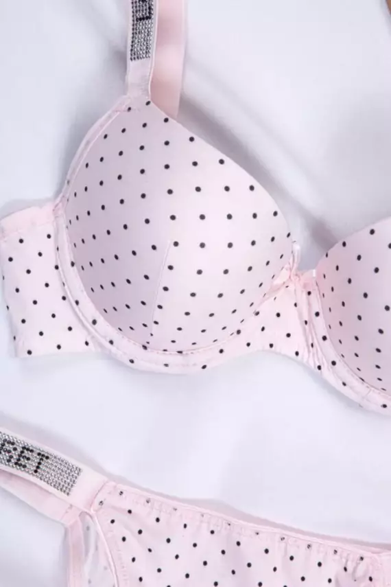 STAR Tılsım Lingerie Kadın Puanlı Baskılı Mikro Kumaş Taşlı Askılı Sütyen Takım - 3