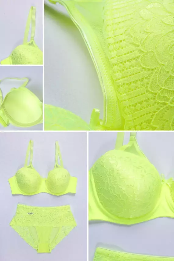 STAR Tılsım Lingerie Neon C Kap Dolgusuz Dantelli Sütyen Takımı - 2