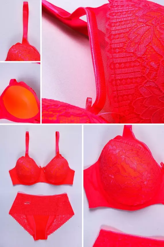 STAR Tılsım Lingerie Neon C Kap Dolgusuz Dantelli Sütyen Takımı - 2