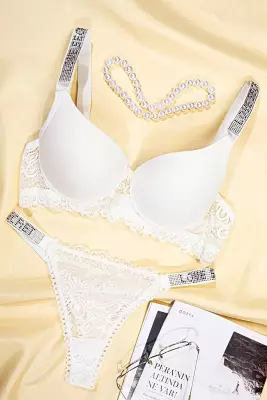 STAR Tılsım Lingerie Ekru Love Secret Taşlı Mikro Dolgulu Sütyen Takım 250 