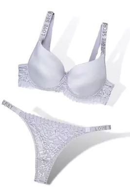 STAR Tılsım Lingerie Gri Love Secret Taşlı Mikro Dolgulu Sütyen Takım 250 