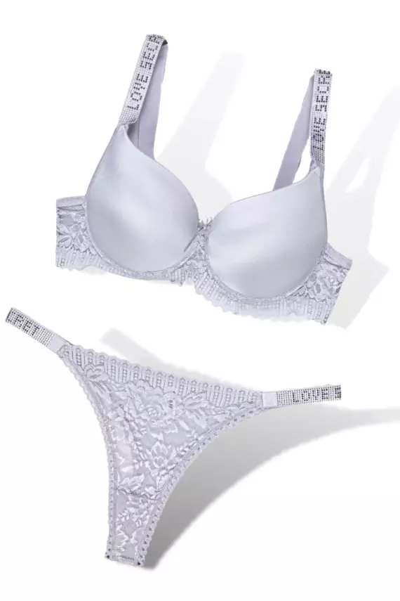 STAR Tılsım Lingerie Gri Love Secret Taşlı Mikro Dolgulu Sütyen Takım 250 - 1