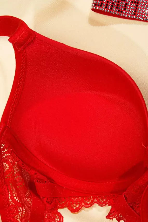STAR Tılsım Lingerie Kırmızı Love Secret Taşlı Mikro Dolgulu Sütyen Takım 250 - 3